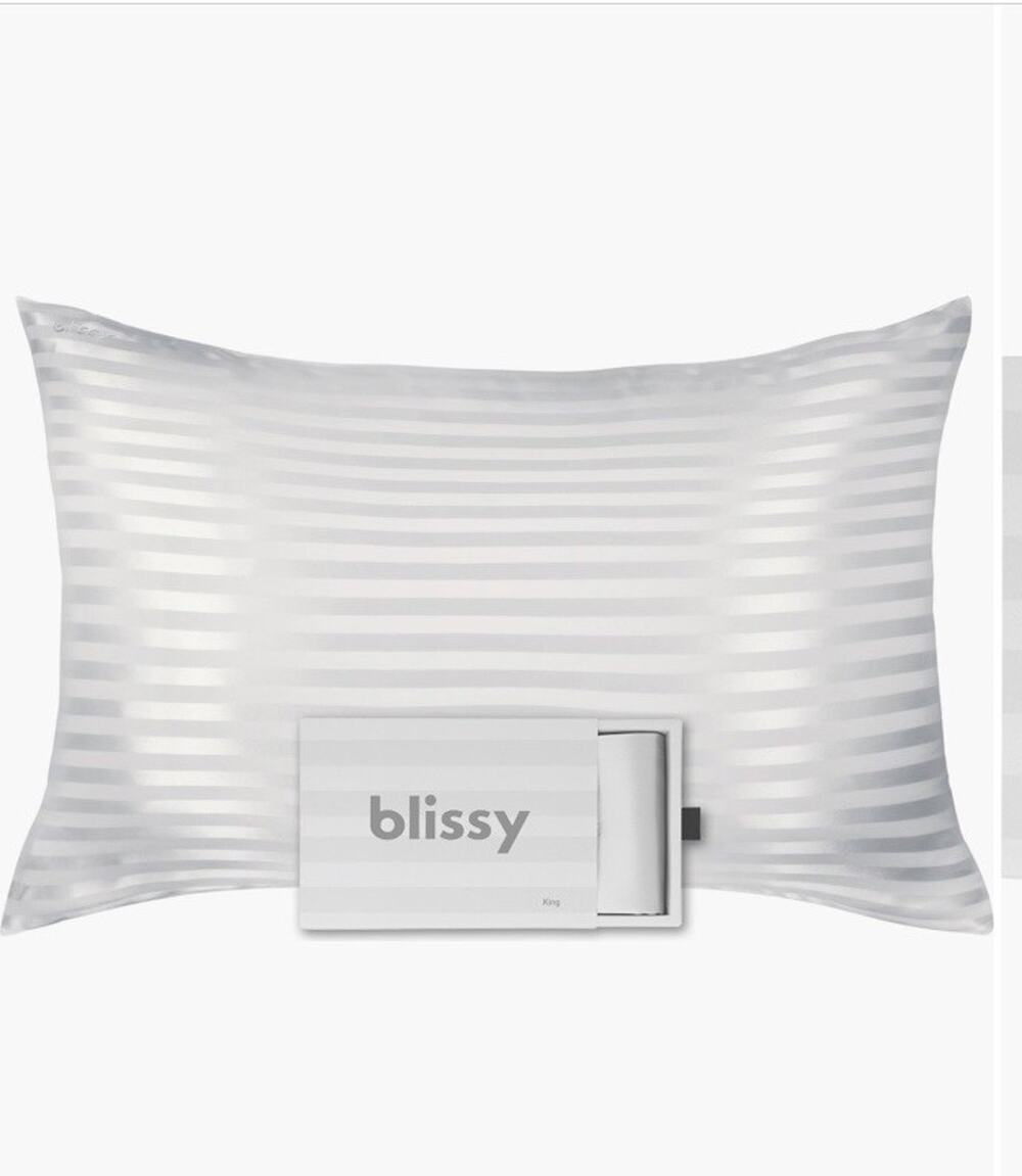 Blissy 22 Momme White Stripe Standard Silk Pillowcase Zipper Closure NIB